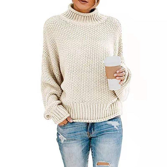 Damen Grobgestrickter Boxy-Rollkragenpullover mit strukturierter Waffeloptik und geripptem Saum Shop Nory