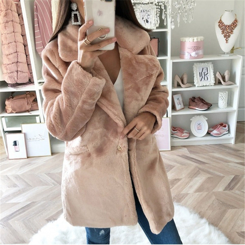 Damen Teddy-Faux-Fur Mantel mit Reverskragen und aufgesetzten Taschen Shop Nory