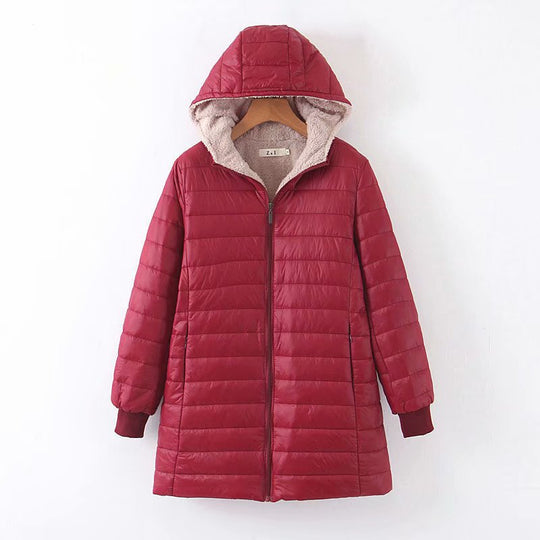 Damen Gefütterte Steppjacke mit Kapuze und Teddyfutter Shop Nory