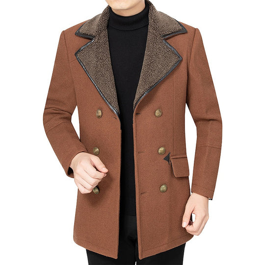 Herren doppelreihiger Wollmix-Kurzmantel mit wärmendem Teddy-Innenfutter und Reverskragen Shop Nory
