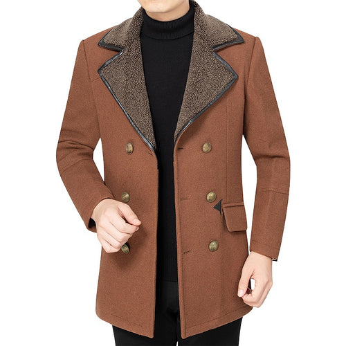Herren doppelreihiger Wollmix-Kurzmantel mit wärmendem Teddy-Innenfutter und Reverskragen Shop Nory