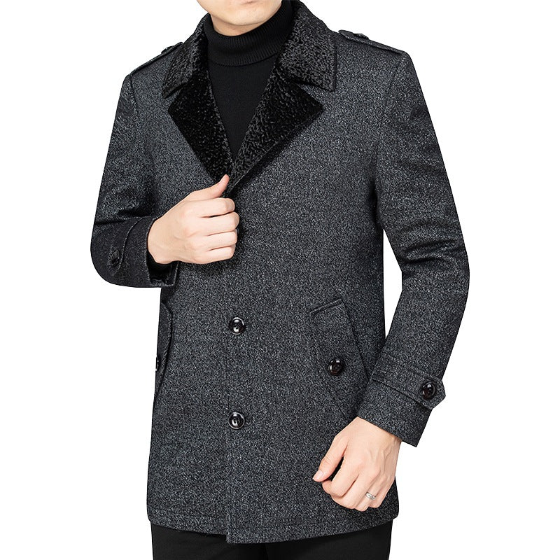 Herren Kurzmantel aus Wollmix mit kontrastierendem Kunstfell-Revers und Schulterriegeln Shop Nory