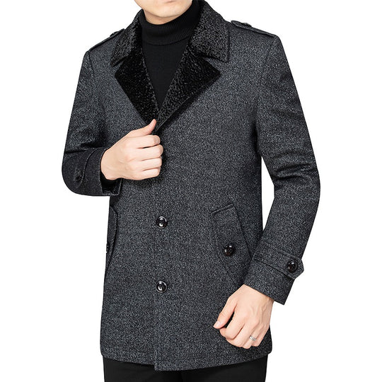 Herren Kurzmantel aus Wollmix mit kontrastierendem Kunstfell-Revers und Schulterriegeln Shop Nory