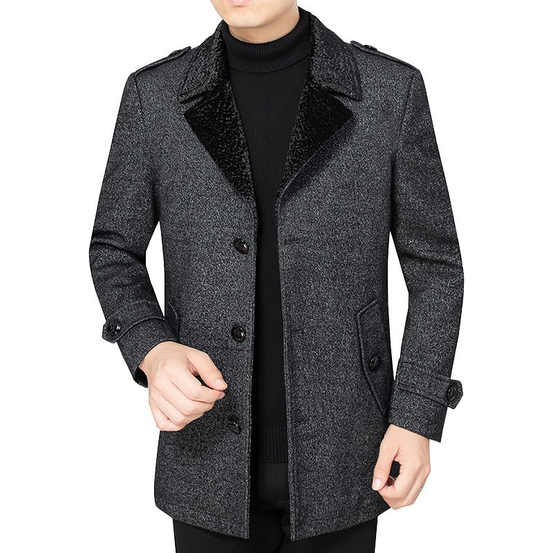 Herren Kurzmantel aus Wollmix mit kontrastierendem Kunstfell-Revers und Schulterriegeln Shop Nory