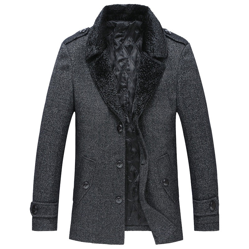 Herren Kurzmantel aus Wollmix mit kontrastierendem Kunstfell-Revers und Schulterriegeln Shop Nory