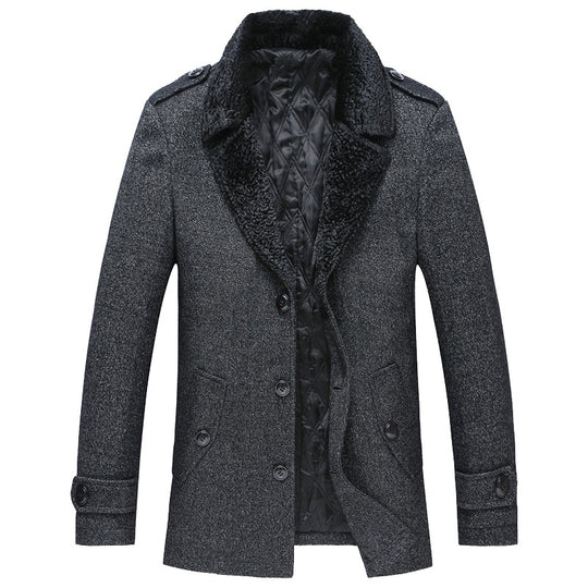 Herren Kurzmantel aus Wollmix mit kontrastierendem Kunstfell-Revers und Schulterriegeln Shop Nory