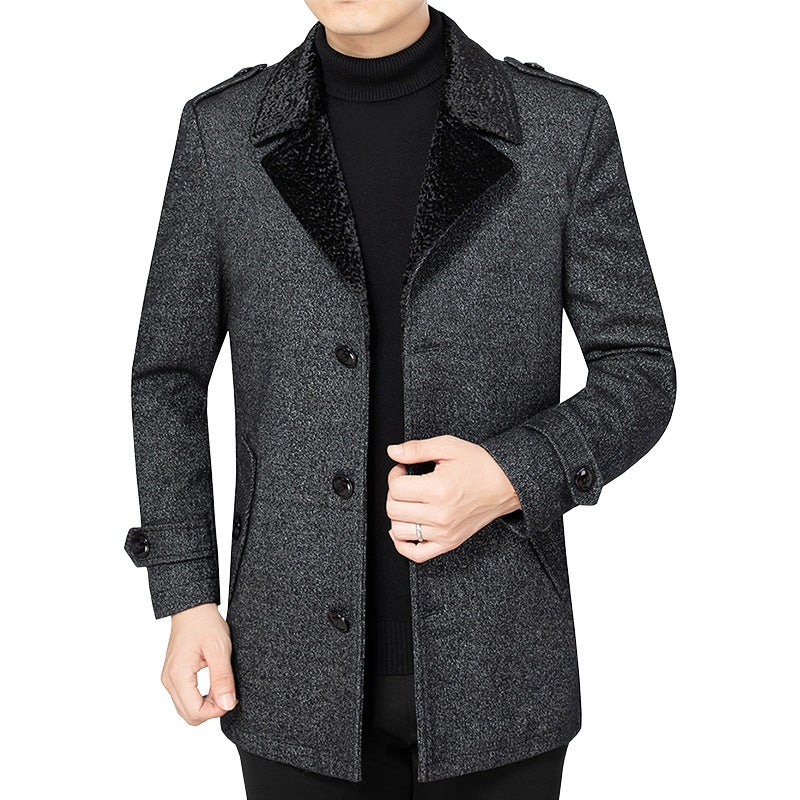 Herren Kurzmantel aus Wollmix mit kontrastierendem Kunstfell-Revers und Schulterriegeln Shop Nory