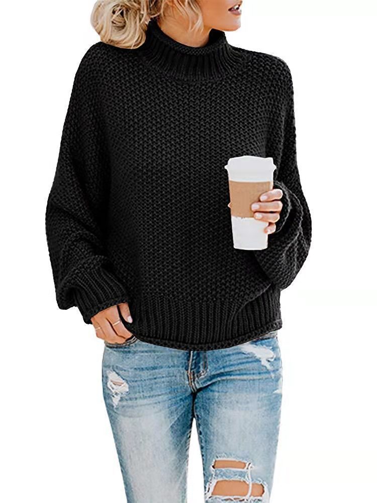 Damen Grobgestrickter Boxy-Rollkragenpullover mit strukturierter Waffeloptik und geripptem Saum Shop Nory