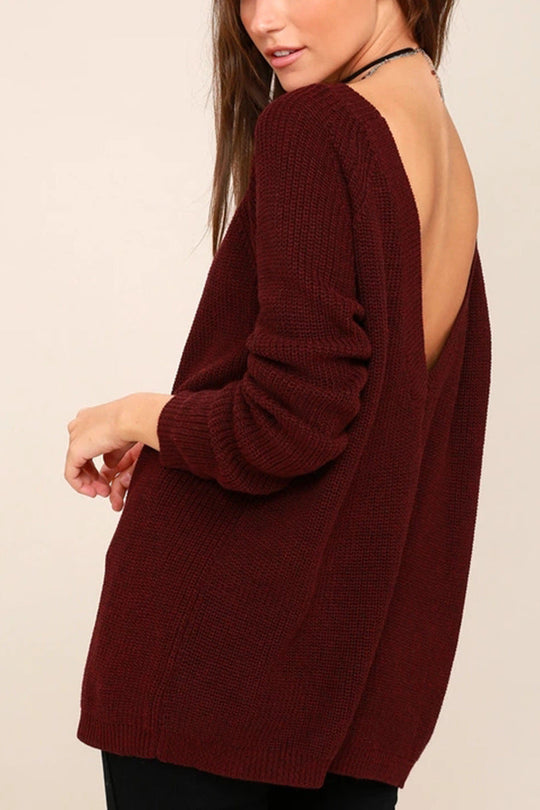 Damen Strickpullover mit tiefem Rückenausschnitt und lässigem Schnitt