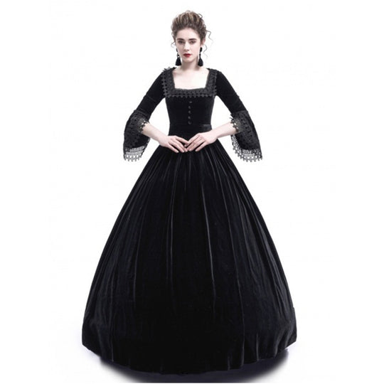 Damen Viktorianisches Samt-Ballkleid mit geraffter Taille und Spitzenärmeln Shop Nory