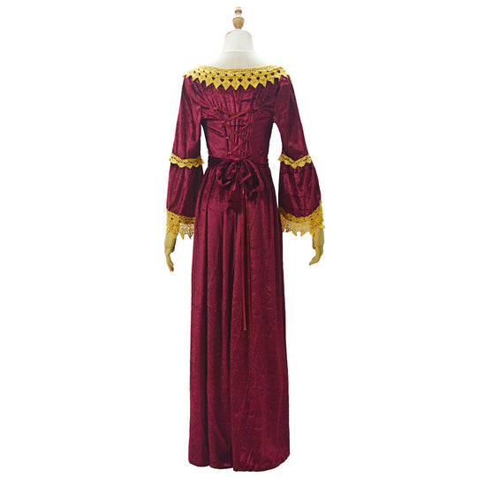 Damen Viktorianisches Samt-Ballkleid mit geraffter Taille und Spitzenärmeln Shop Nory