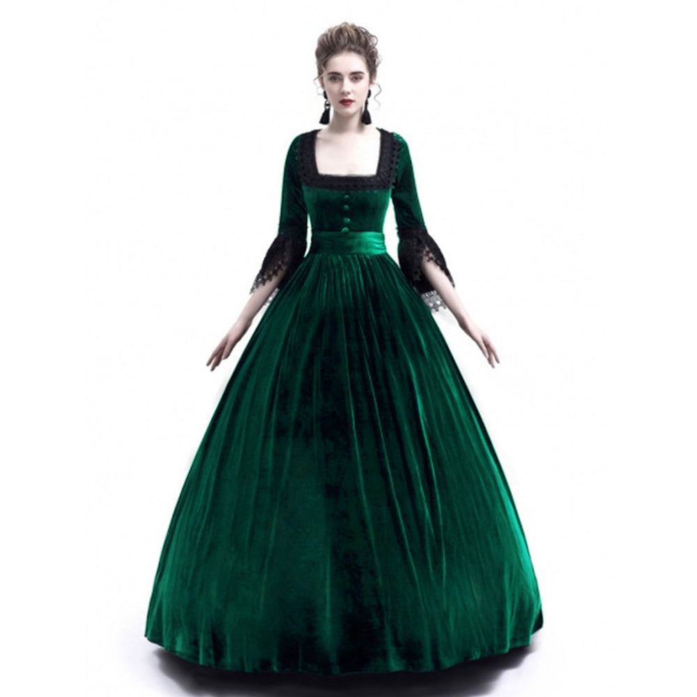 Damen Viktorianisches Samt-Ballkleid mit geraffter Taille und Spitzenärmeln Shop Nory