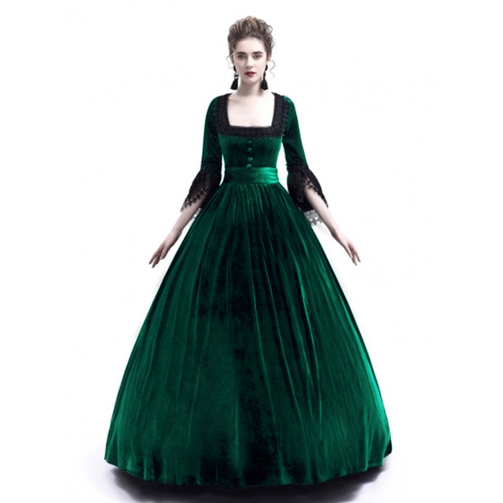 Damen Viktorianisches Samt-Ballkleid mit geraffter Taille und Spitzenärmeln Shop Nory