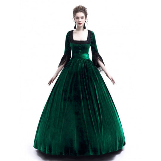 Damen Viktorianisches Samt-Ballkleid mit geraffter Taille und Spitzenärmeln Shop Nory