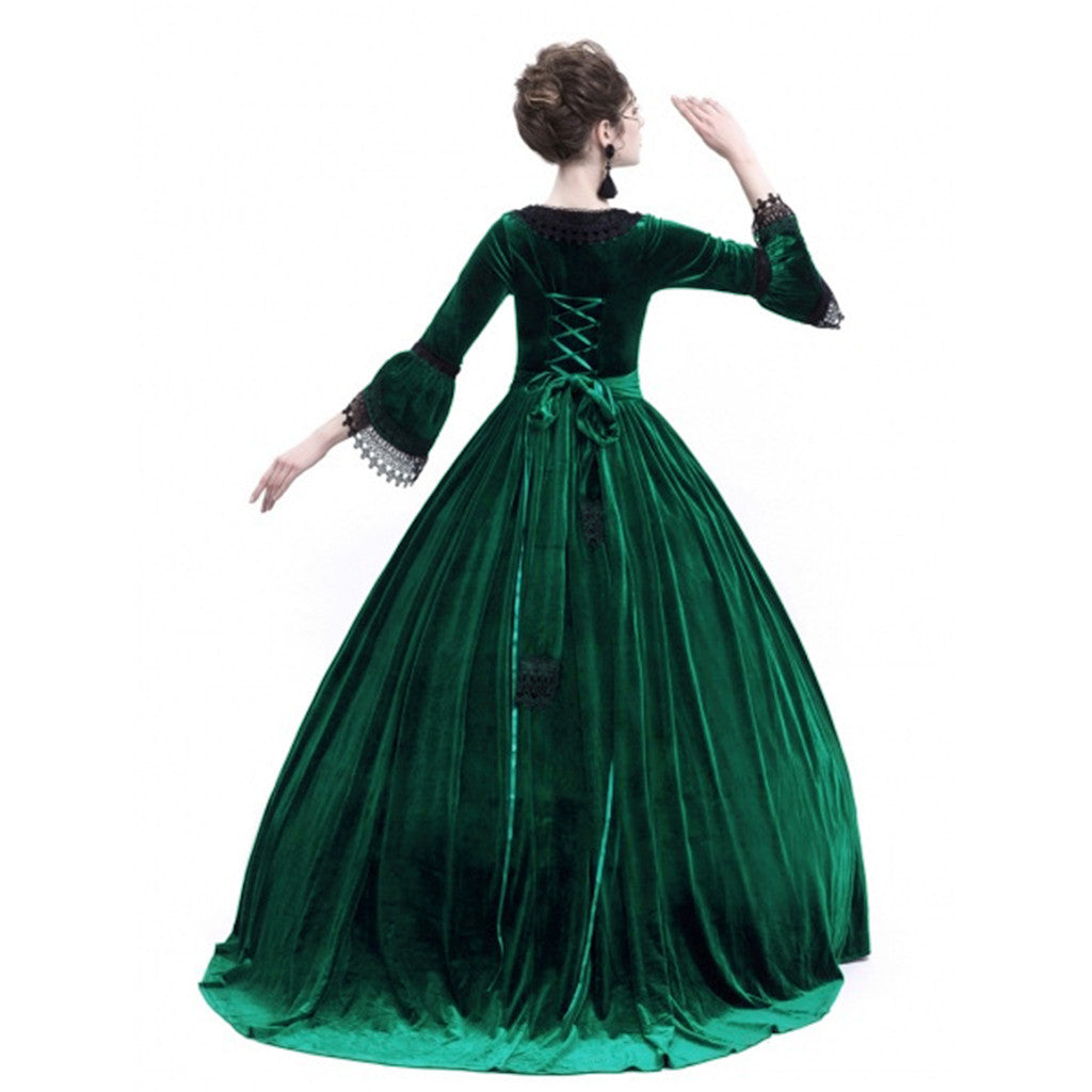 Damen Viktorianisches Samt-Ballkleid mit geraffter Taille und Spitzenärmeln Shop Nory