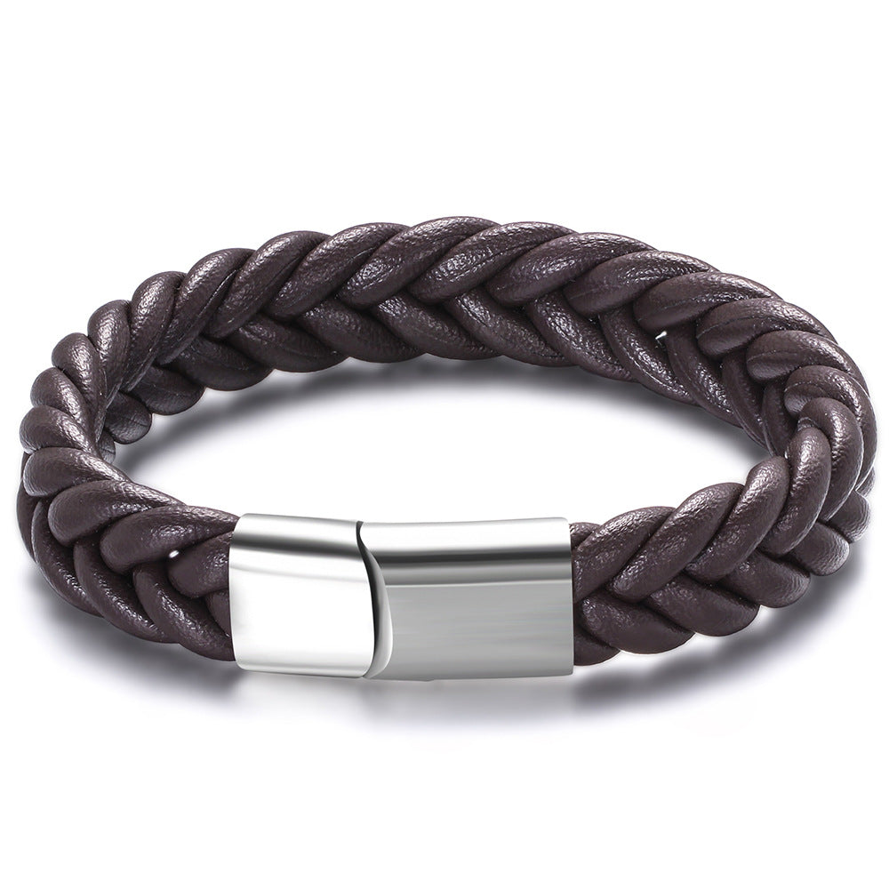 Herren geflochtenes Lederarmband mit hochwertigem Edelstahlverschluss Shop Nory