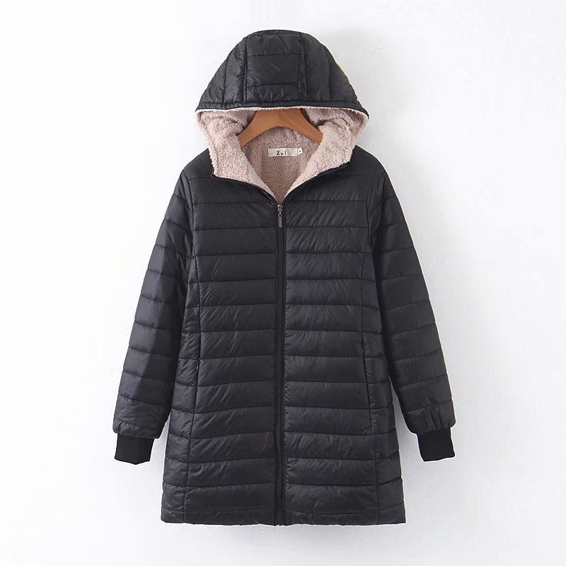 Damen Gefütterte Steppjacke mit Kapuze und Teddyfutter Shop Nory