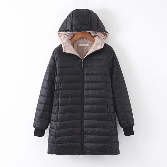 Damen Gefütterte Steppjacke mit Kapuze und Teddyfutter Shop Nory