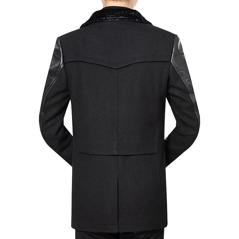 Herren Doppelreiher Kurzmantel mit Kunstlederärmeln und Teddykragen Shop Nory