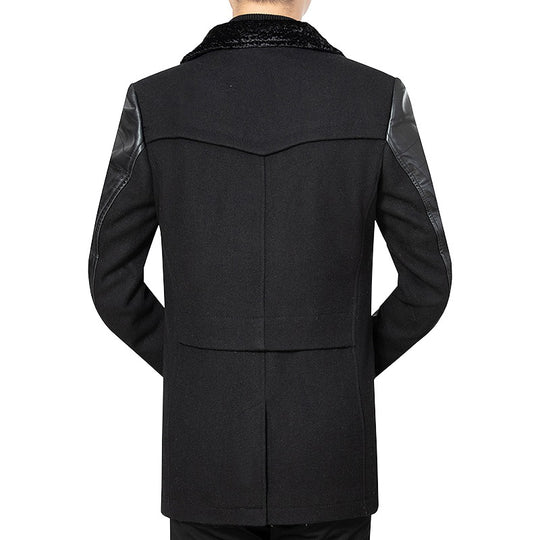 Herren Doppelreiher Kurzmantel mit Kunstlederärmeln und Teddykragen Shop Nory