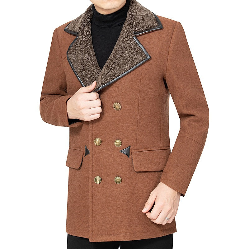 Herren doppelreihiger Wollmix-Kurzmantel mit wärmendem Teddy-Innenfutter und Reverskragen Shop Nory