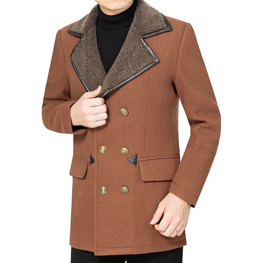 Herren doppelreihiger Wollmix-Kurzmantel mit wärmendem Teddy-Innenfutter und Reverskragen Shop Nory