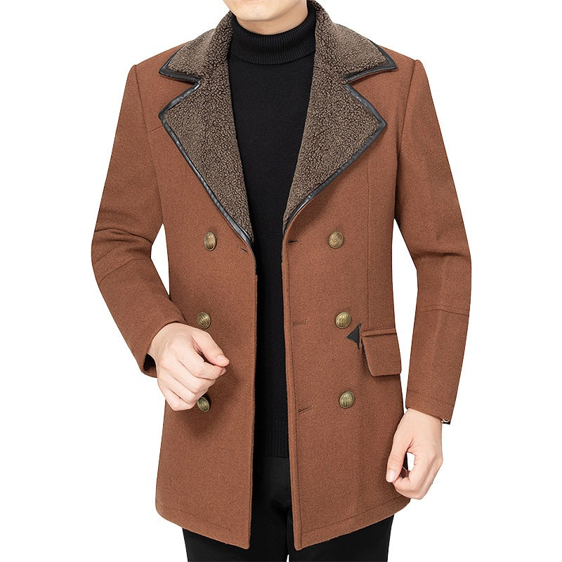 Herren doppelreihiger Wollmix-Kurzmantel mit wärmendem Teddy-Innenfutter und Reverskragen Shop Nory