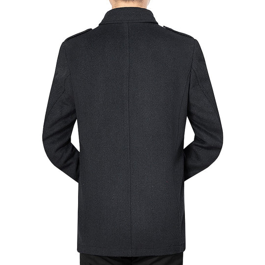 Herren Kurzmantel aus Wollmix mit Stehkragen und Schulterklappen Shop Nory