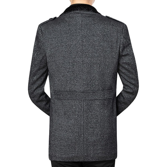 Herren Kurzmantel aus Wollmix mit kontrastierendem Kunstfell-Revers und Schulterriegeln Shop Nory
