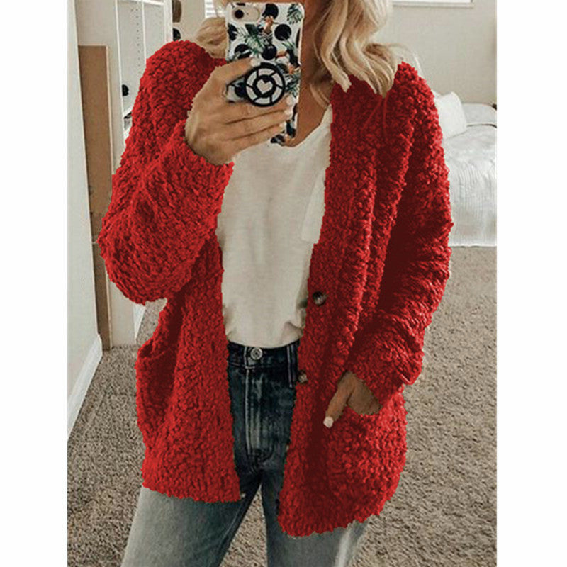 Damen nan locker geschnittener Teddy-Flausch-Cardigan mit dezenter Knopfleiste und aufgesetzten Eingrifftaschen Shop Nory