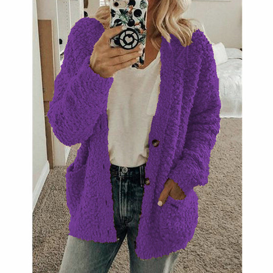 Damen nan locker geschnittener Teddy-Flausch-Cardigan mit dezenter Knopfleiste und aufgesetzten Eingrifftaschen Shop Nory