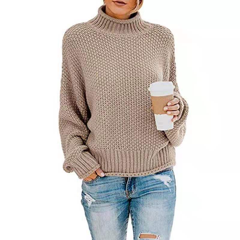 Damen Grobgestrickter Boxy-Rollkragenpullover mit strukturierter Waffeloptik und geripptem Saum Shop Nory