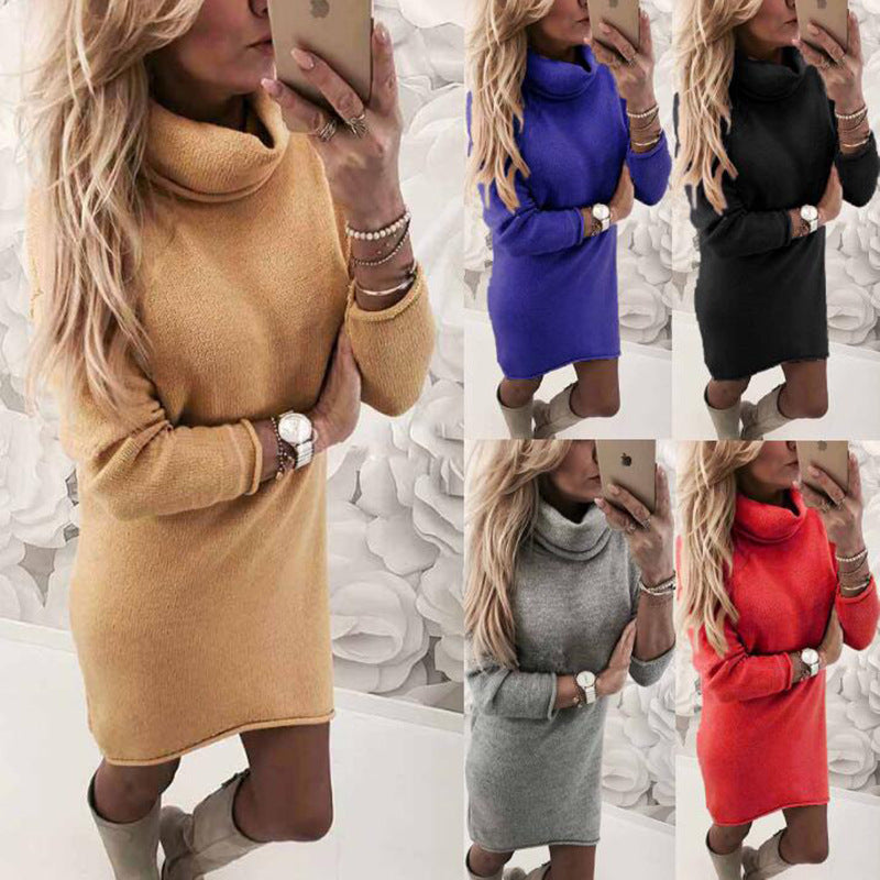 Damen Gemütliches Rollkragen Mini Kleid aus Feinstrick mit Geradem Schnitt Shop Nory