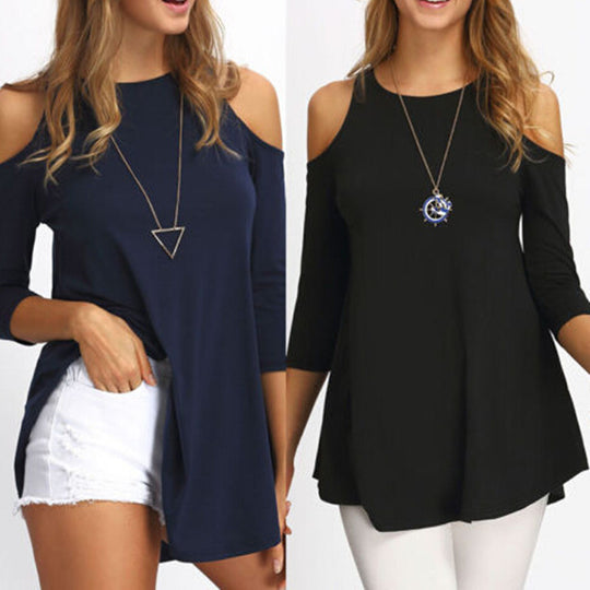 Damen Ausgestelltes Kleid mit Ausschnitten an den Schultern und Dreiviertelärmeln Shop Nory
