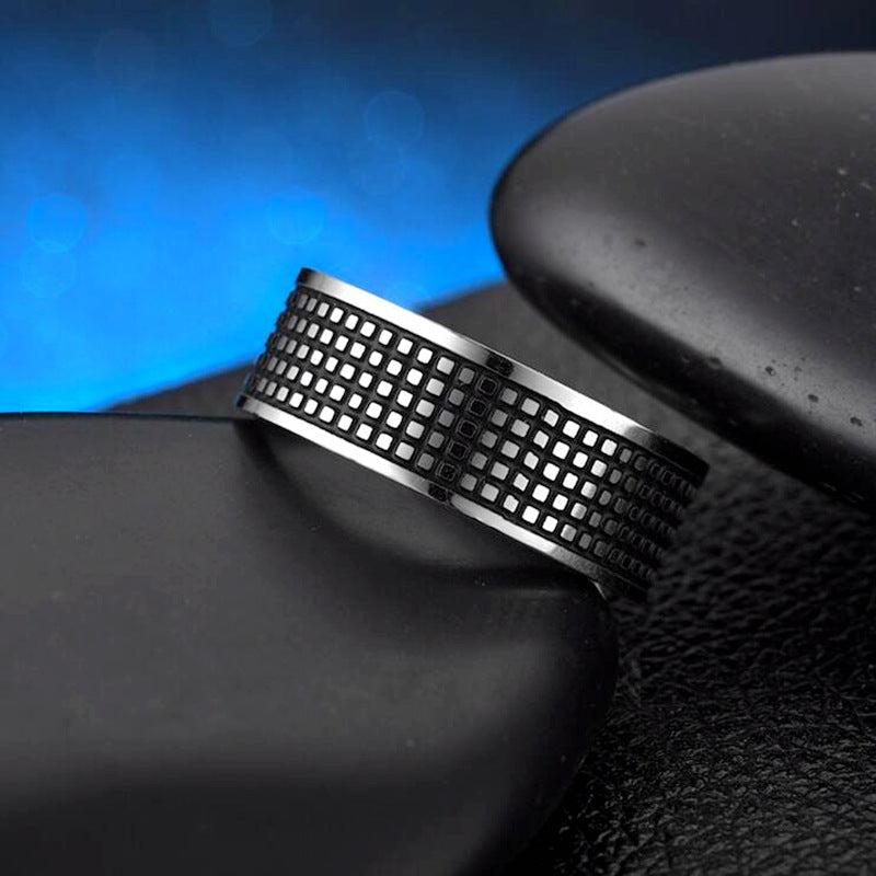 Herren Ring mit modernem, strukturiertem Karomuster Shop Nory