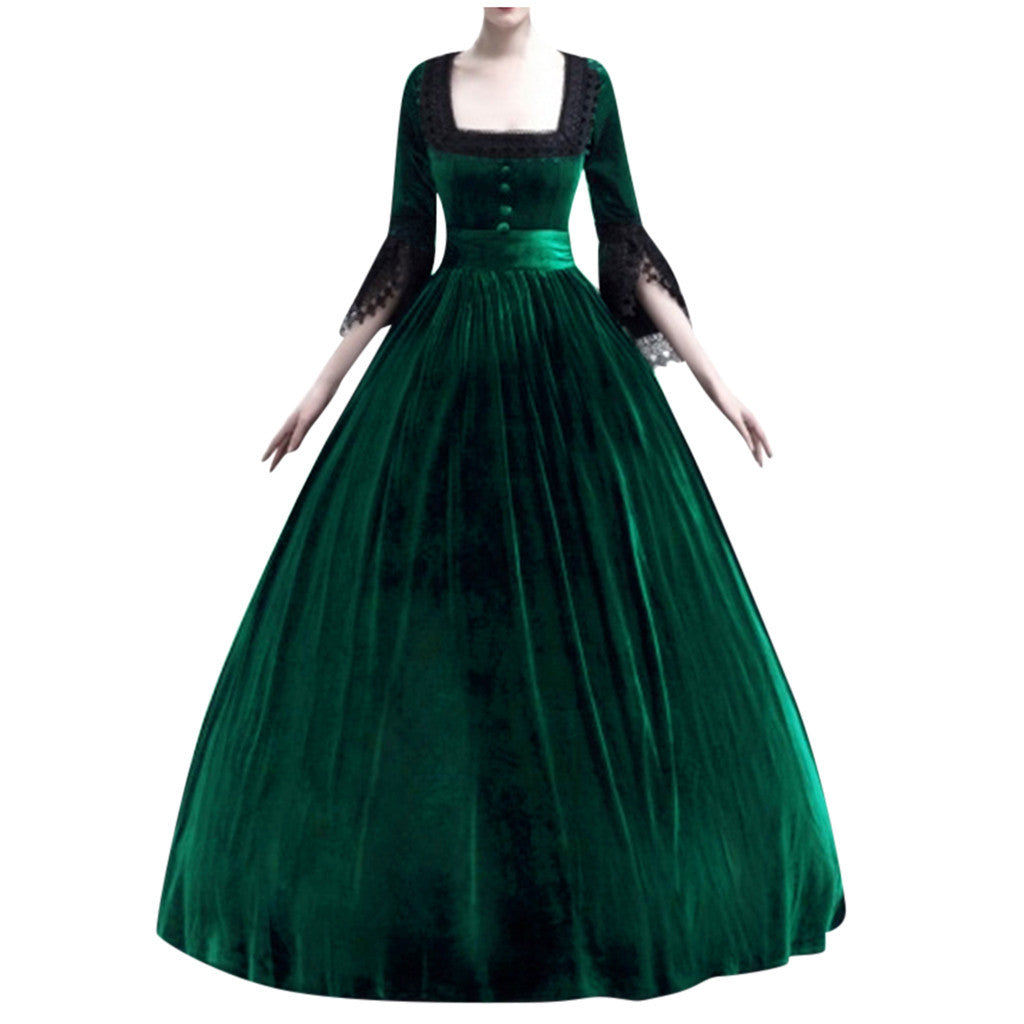 Damen Viktorianisches Samt-Ballkleid mit geraffter Taille und Spitzenärmeln Shop Nory