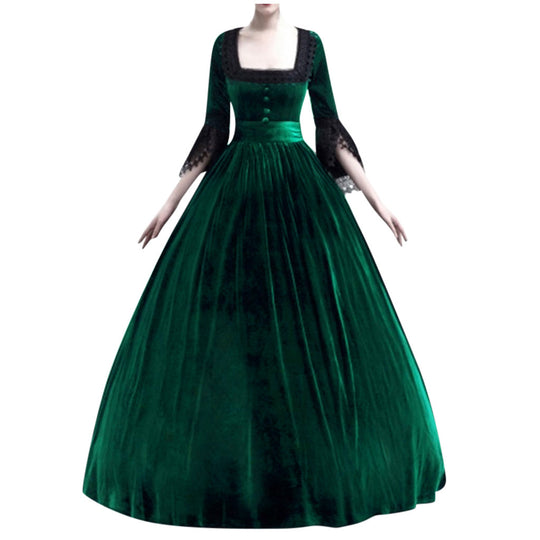 Damen Viktorianisches Samt-Ballkleid mit geraffter Taille und Spitzenärmeln Shop Nory