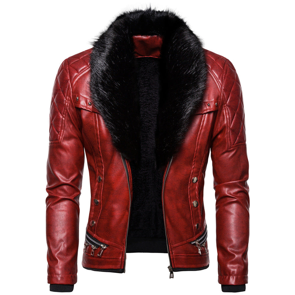 Herren Kunstlederjacke mit luxuriösem Fellkragen