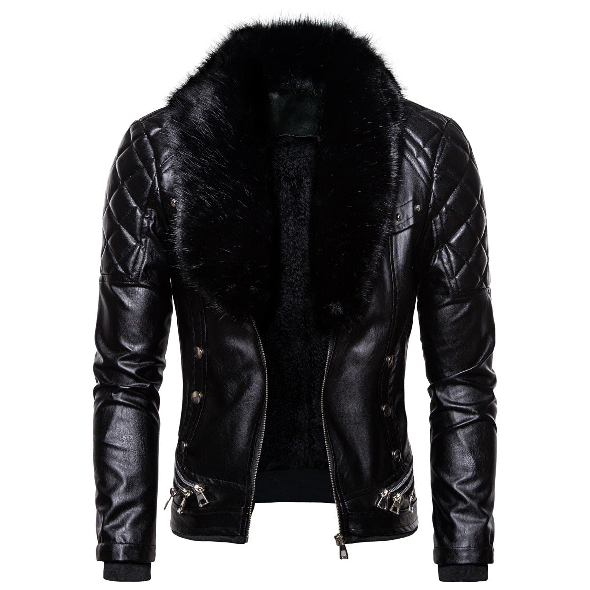 Herren Kunstlederjacke mit luxuriösem Fellkragen