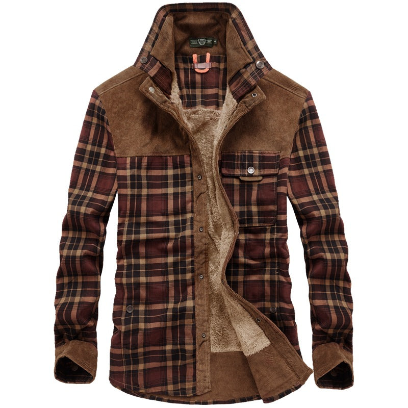 Herren karierte Thermo‑Hemdjacke mit Teddyfutter und Cord‑Schulterpasse Shop Nory