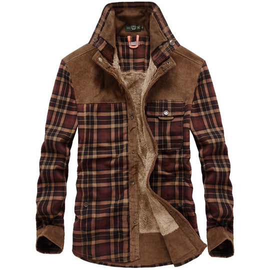 Herren karierte Thermo‑Hemdjacke mit Teddyfutter und Cord‑Schulterpasse Shop Nory