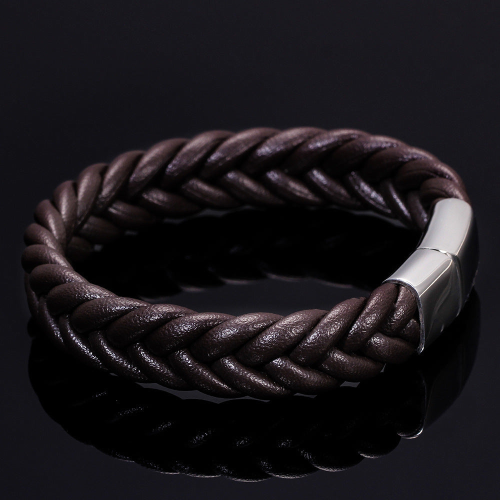 Herren geflochtenes Lederarmband mit hochwertigem Edelstahlverschluss Shop Nory