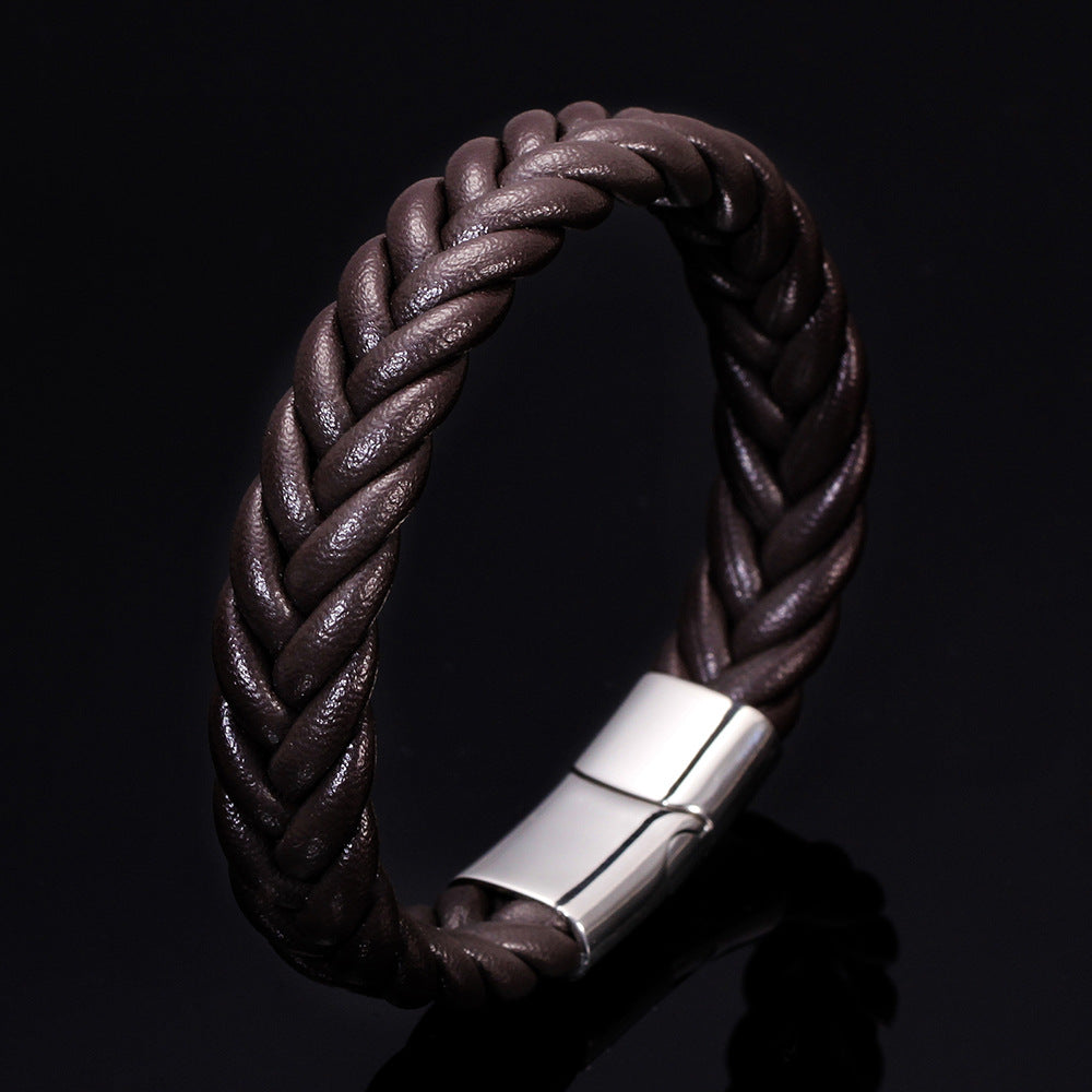 Herren geflochtenes Lederarmband mit hochwertigem Edelstahlverschluss Shop Nory