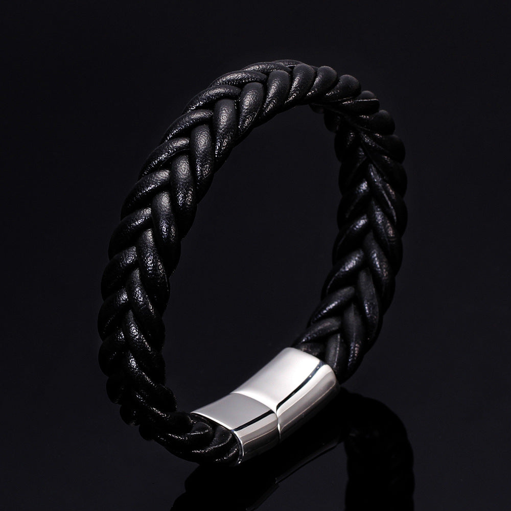 Herren geflochtenes Lederarmband mit hochwertigem Edelstahlverschluss Shop Nory