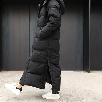 Damen Maximal langer Steppmantel mit Kapuze, winddichter Thermofüllung und seitlichen Reißverschlüssen Shop Nory