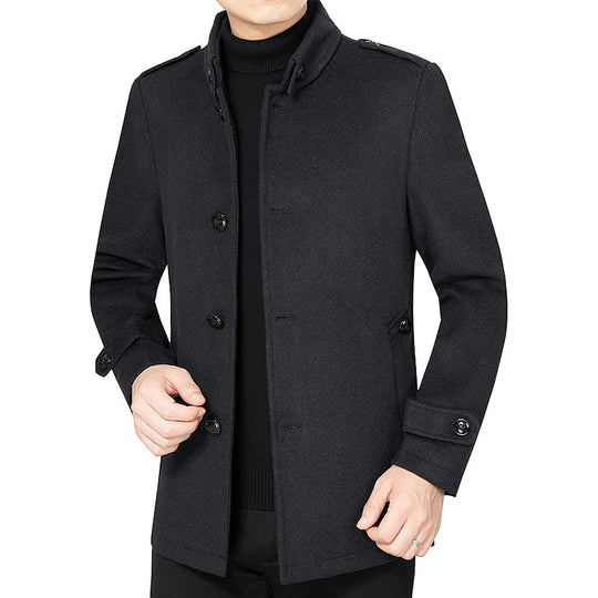 Herren Kurzmantel aus Wollmix mit Stehkragen und Schulterklappen Shop Nory