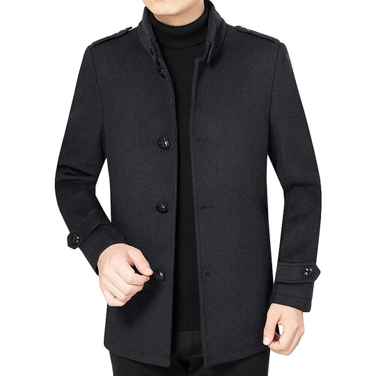 Herren Kurzmantel aus Wollmix mit Stehkragen und Schulterklappen Shop Nory