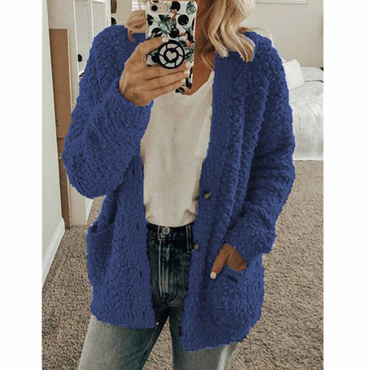 Damen nan locker geschnittener Teddy-Flausch-Cardigan mit dezenter Knopfleiste und aufgesetzten Eingrifftaschen Shop Nory