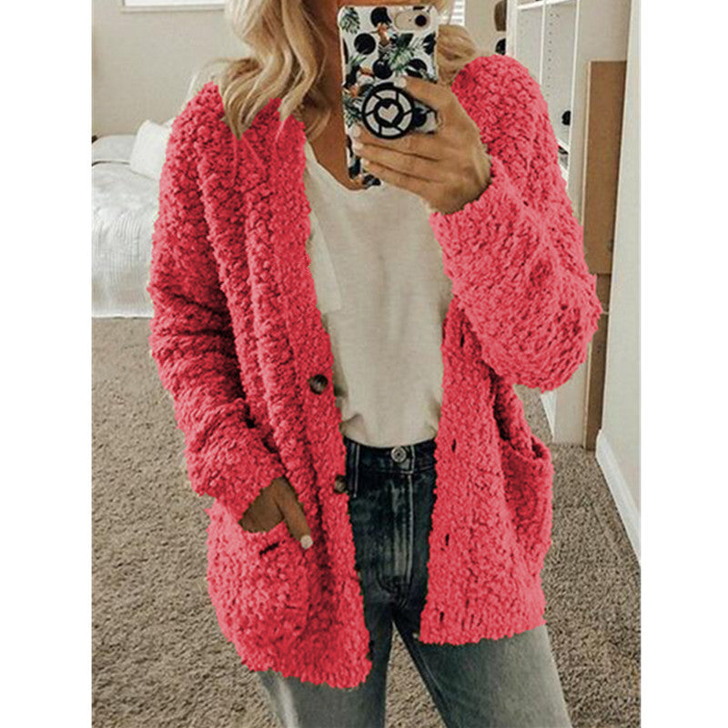 Damen nan locker geschnittener Teddy-Flausch-Cardigan mit dezenter Knopfleiste und aufgesetzten Eingrifftaschen Shop Nory