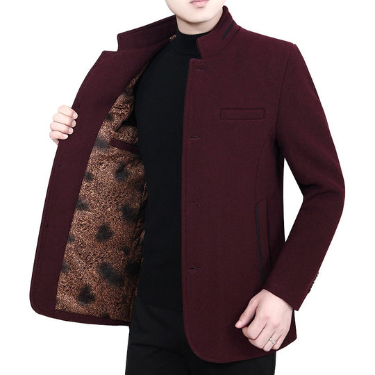 Herren Eleganter Stehkragen-Kurzmantel mit kontrastierendem Musterfutter Shop Nory